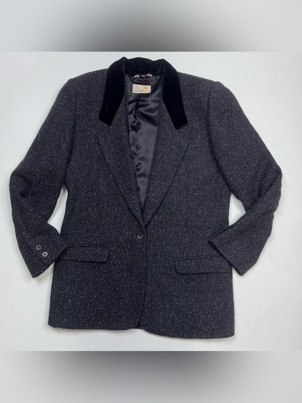 VTG Liz Claiborne Charcoal Tweed Lined Blazer Womens Size 10 - Picture 10 of 10